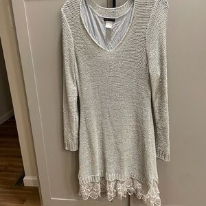 Venus Cream Knit Dress with Lace Hem